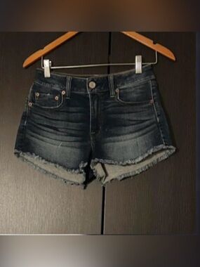 AE Dark Wash Frayed Hem Women's Festival Denim Shorts